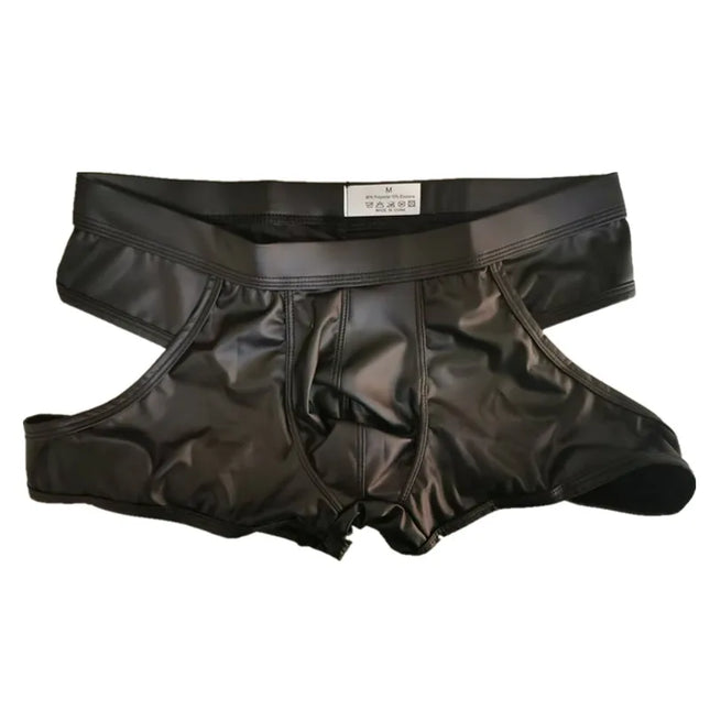 Mens Thongs Sexy Underwear Hollow Back Panties Black Faux Leather Jockstrap Lingerie U Convex Pouch Underpants Cueca Calzoncillo