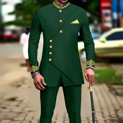 African Suits for Men Slim Fit Embroidery Full Sleeve Double Breasted Blazer and Pants Set Formal Business Dress Suit A2316051