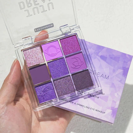 JUJU Purple Fringe 9 color eyeshadow tray - mixed berry and purple tones, matte shimmer - smoky, natural and charming