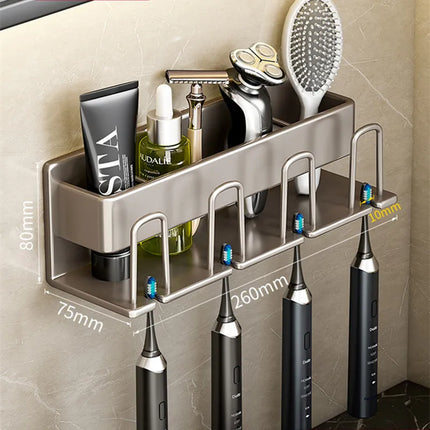 Wall Mounted Toothbrush Holder Aluminium Alloy Toothpaste Rack Bathroom Household Space Saving No Punching Bathroom Accessories
