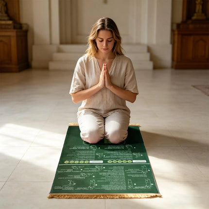 Foldable Step By Step Educational Prayer Mat Non-Slip Visual Instructions Guided Prayer Mat Portable Bilingual Guided Prayer Mat