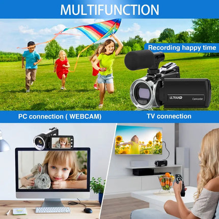 4K Camcorder with Microphone 18X Zoom Infrared Vlogging Video Camera for Youtube 48MP Portable Digital Recorder Live Streaming