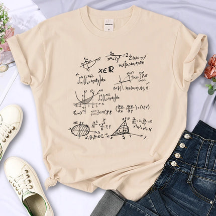 Mathematical Formula Print Women's T-Shirt Summer Casual Clothing Street Hip Hop Short Sleeve Personality Breathable Women's Tops