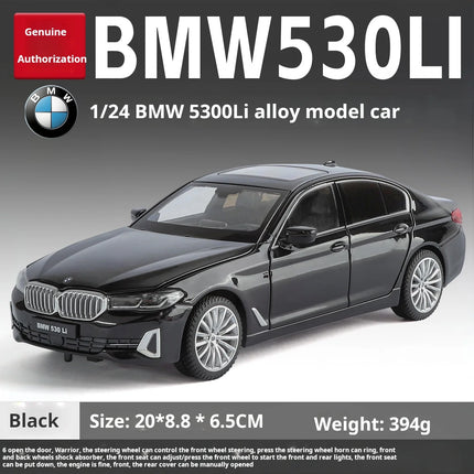 Officially authorized BMW 530 24 Scale Diecast car Model Toy with Sound &Light Pull Back Boys Gift collectible ornaments