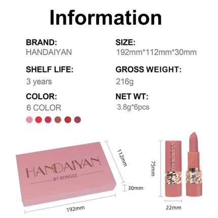 6PCS Velvet Matte Lipstick Set Highly Pigmented Long Lasting Non Drying Silky Smooth Lip Makeup Gift Box For Women