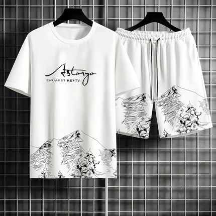 Summer Casual Men's T-Shirt and Shorts Set 2026 Sportswear Set Plus Size Short-Sleeve T-Shirt Drawstring Pocket Shorts Set