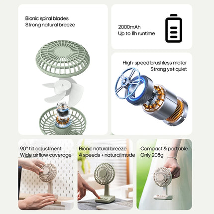 KINSCOTER Vintage Desktop Fan 2000mAh 90° tilt Adjustable Mini Rechargeable Fan 5 Gear Speed  for Home/Office/Student/Gift