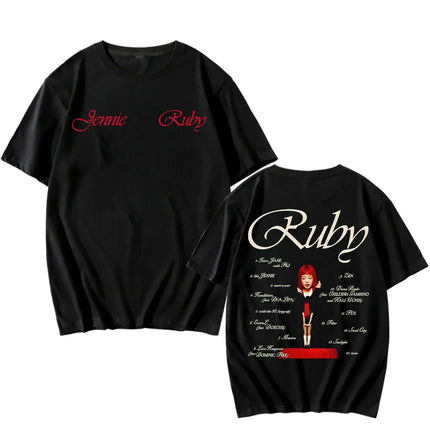 Jennie Ruby Album Printing T-Shirt Jennie Pretty Girl Mantra T-shirt Unisex Fan Gift Tee Women Cotton High Quality Soft Top