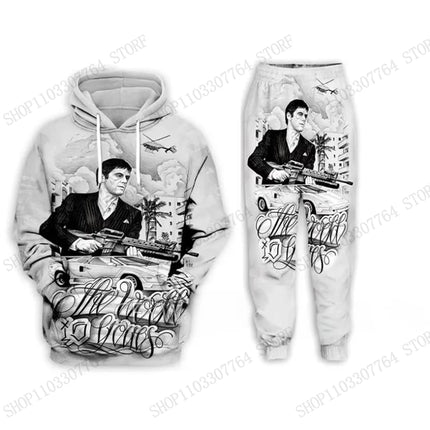 New Men Hoodie Pant Set Movie Scarface 3d Print Set Men Women Fashion Hoodie + Sweatpants 2Pcs Sets Sport Tracksuit Tony Montana