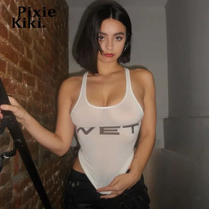 PixieKiki Wet Letter Print White Crop Top Shirt Y2k Streetwear Sexy Summer Clothes for Women Tank Tops 2024 P66-AE10