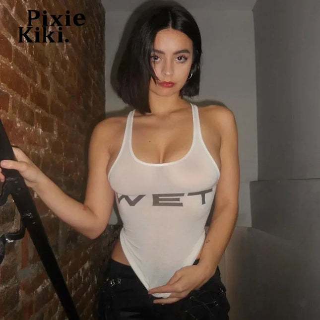 PixieKiki Wet Letter Print White Crop Top Shirt Y2k Streetwear Sexy Summer Clothes for Women Tank Tops 2024 P66-AE10