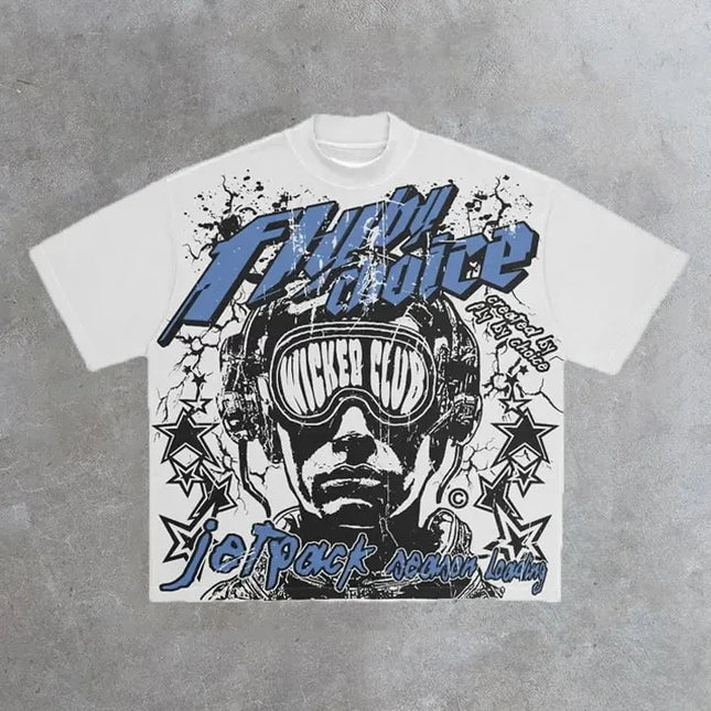 Vintage Fly By Choice Graphic Print Short Sleeve T-Shirt Men Y2K Summer Vintage Oversize Tshirt Streetwear Women Top