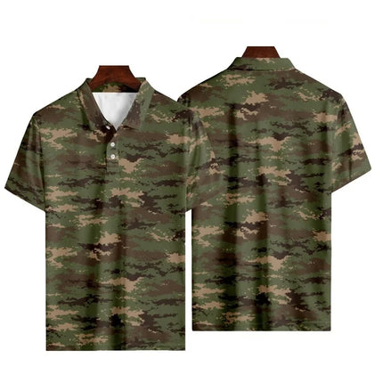 Camouflage Polo Shirt For Men Summer 3D Print Leaves Flower Short Sleeve Golf Polo Shirts Oversized Street Tops T Shirt