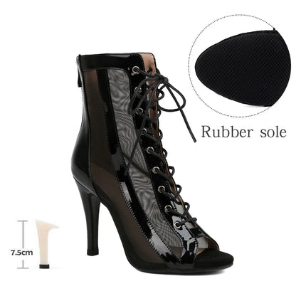 Women's Latin Salsa Dance Jazz Dance Shoes Girls Ballroom Dance Club Short Boots Ladies Lace-Up Fashion Fine Sand Dance Boots