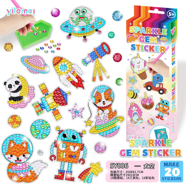 15pcs/Set DIY Handmade Artificial Diamond Painting Stickers, Free To Stick Cartoon Alien Stickers