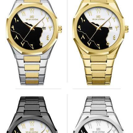 Top Brand Men Watch Marble Dial 42mm Arabic Scale Clock Silver Stainless Steel Quartz Movement Sports Business Wristatch for Men