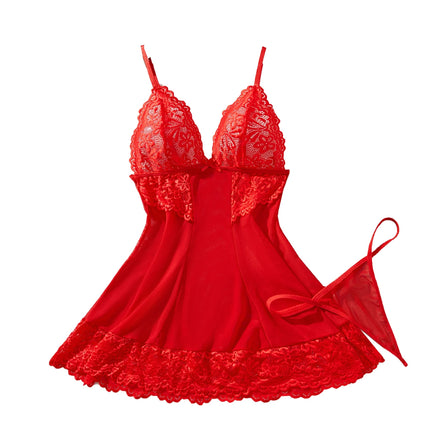 Women Red Lace Lingerie Set Underwear Nightgown Bra Nightdress