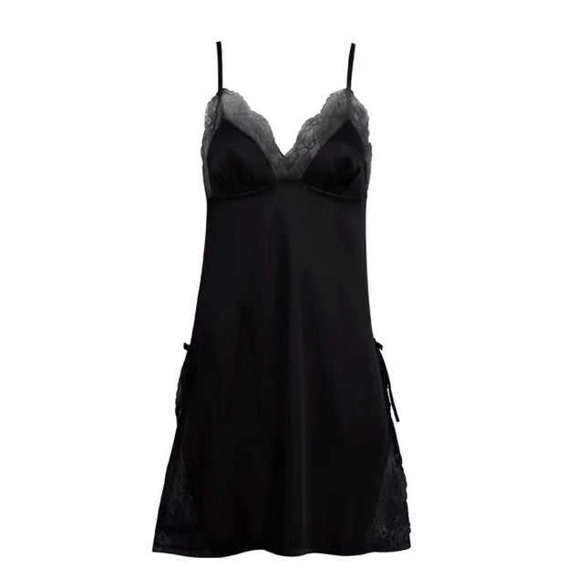 Sexy Lace Splice Sleeveless V-Neck Halter Sleep Dress Large Size Summer Split Hem Home Clothes Short Skirt Thin Style