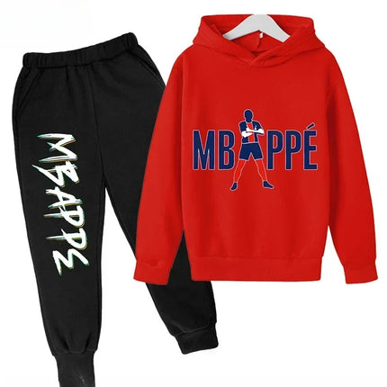 Spring Autumn Children's Hoodie Set Mbappe Print Plus Sweatshirt Pants Suits Sports Kid Tracksuit 2-piece Set Boys Girls Clothes