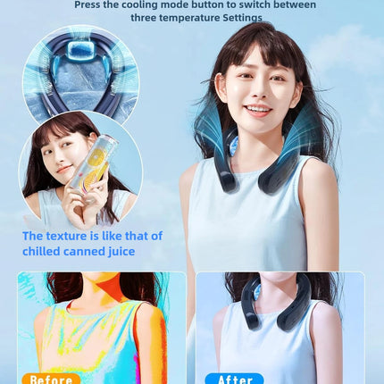 2026 New Upgrade Semiconductor Refrigeration Neck Fan Intelligent Digital Display Cold And Hot Dual-purpose Bladeless Fan