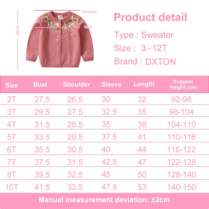 DXTON Girls Cardigan Sweater Spring Autumn Children Knitted Kids Sweater Long Sleeve Toddler Knitwear Girl Cardigan Sweater Coat