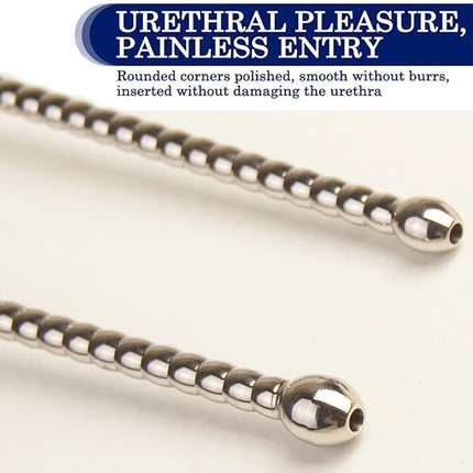 Stainless Steel Ribbed Urethral Sounding Dilator Beads, Metal Penis Plug with Cum Thru Hole,Hollow Urethra Catheter