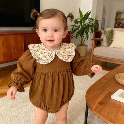 Spring New Toddler Baby Girls Romper 0-3Y Children Clothes Ruffled Long Sleeved Cotton Baby Clothing Flower Baby Girls Jumpsuit