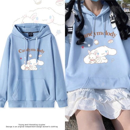 Haze Blue Cute Girl Sweet Heart Cute Girl Holding Toy Rabbit Dog Hooded College Wind Jk Tide Sweater Simple College Style Wear