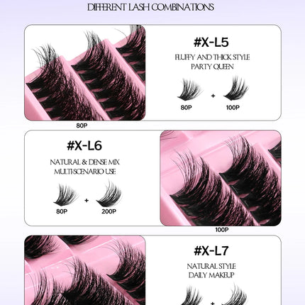 GROINNEYA Eyelash Clusters Kit Lash Clusters Wispy Natural DIY Lashes Clusters with Bottom Waterproof Bond and Seal Tweezers
