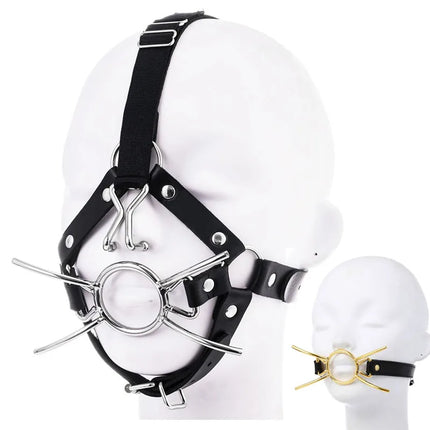 Leather Restraints Head Harness Nose Hook Oral Fixation Open Mouth Gag BDSM Bondage Erotic Adult Games Roleplay Couples Sex Toys