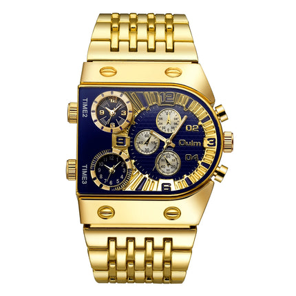 Oulm Top Large Dial Men Watch Square Gold Quartz Wrist Watch for Man Sports Multi-Time Zone Military Male Waterproof 2023