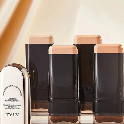 TVLV Long Lasting Matte Foundation Stick-Full Coverage Waterproof Brighten Makeup Base for Compact Concealer Stick with Brush