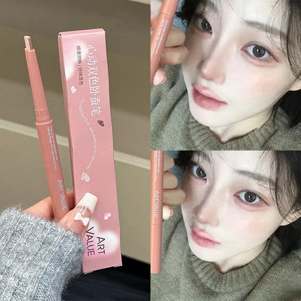 Bicolor Under Eyes Pen Double Ended Lying Silkworm Pencil Nude Lower Eyelid Contour Aegyo-sal Eyeliner Makeup with Detail Brush
