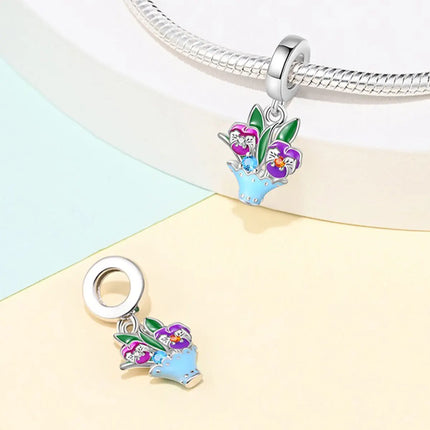 925 Sterling Silver Classic Purple Heart Shape Dragon Pegasus Butterfly Charms Beads Fit 3mm Original Bracelet DIY Jewelry Gift