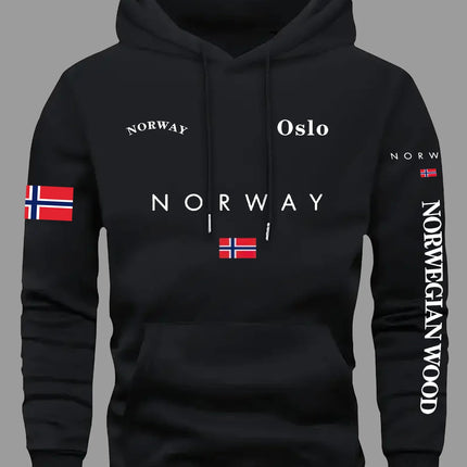 Norwegian Flag Print Trend Men Women Hooded Sweatshirt Autumn Winter Daily Outdoor Vacation Fitness Casual Loose Warm Sportswear