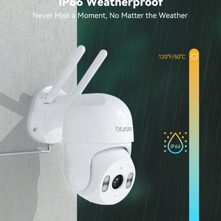 blurams 2K 2.4G Wi-Fi Home Security Camera Outdoor, 360° PTZ Camera Outside with Motion Tracking, Color Night Vision, 2-Way Talk