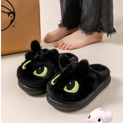 Winter Cute How To Train Your Dragon Toothless Slippers  Include Heel Furry Couple Anti-slip Keep Warm Good Looks Shoes Gift