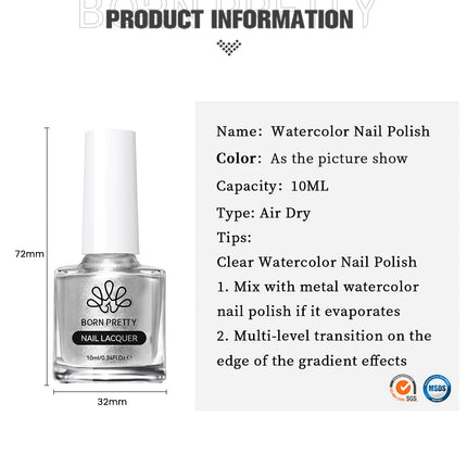 BORN PRETTY 7ml Silver Metal Effect Watercolor Nail Polish Clear Blossoming Effect Natural Air Dry Manicure Nail Art Varnish