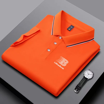 Men's Summer Polo Shirt, Brand Print, Short Sleeved Striped Collar, Summer Breathable Casual Business Top