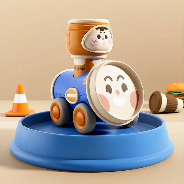 Baby Cartoon Jar Slid Car Press Inertia Small Car Toy Baby Can Play Rotate Toy with Whistle Safe Material Early Education Puzzle