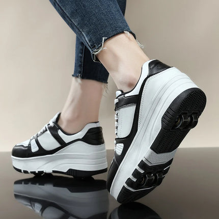 Four wheel roller shoes Boys girls walking shoes Casual outdoor sports slide and shrink school students pulleys shoes sneakers
