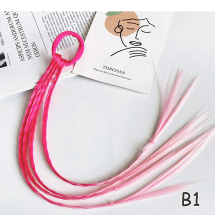AZQUEEN Synthetic Colored Long Braided Ponytail Extensions With Elastic Band Rainbow Braid Pony Tail Hairpiece For Girl Kids
