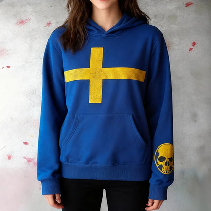 American Gothic Hip Hop Rock Harajuku Long Sleeved Hoodie Vintage Contrast High Street Fashion Skull Cross Printing Casual Coat