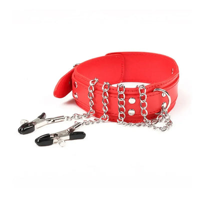 Sexy Leather Choker Collar With Nipple Clamp Breast Clip Chain SM Bondage Couple SM Sex Toys For Woman Erotic Tools Adult Games
