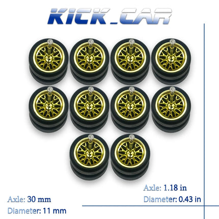 1/64 Wheels with Fixed Rubber Tires Branches Spoke for Toy Model Diecast Cars Refiting Parts for Hotwheels (5 sets for 5 Cars)