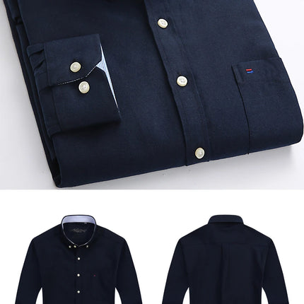Classic fit cotton Full Casual shirts for men solid color long-sleeve plain shirt single pocket top soft slim fit formal clothes