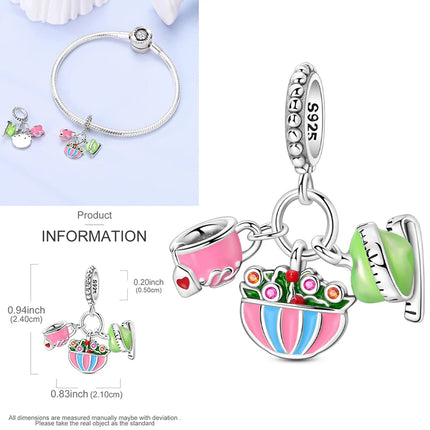 New 925 Sterling Silver Cactus Four Leaf Clover Charm Spring Green Series Bead Pendant For Original Beads Bracelet DIY Jewelry