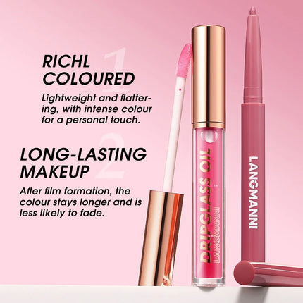 2pcs/Set Smooth Lip Liner+Lip Gloss Set Waterproof Liner Lip Combo Makeup, Long-Lasting Moisturizing Makeup Plump