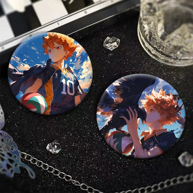 Round Snap-in Brooches Anime Haikyuu Lapel Pins Hinata Shoyo Tobio Kageyama Yu Nishinoya Cartoon Badge Backpack Accessories Gift