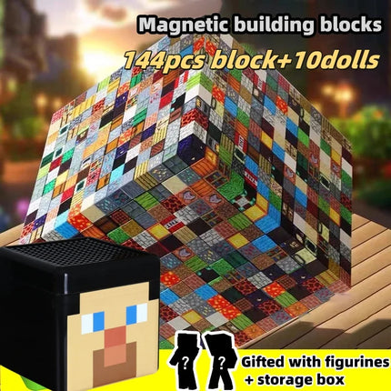 Magnetic Building Blocks Storage Set - 144 Pieces DIY Play Table for Kids